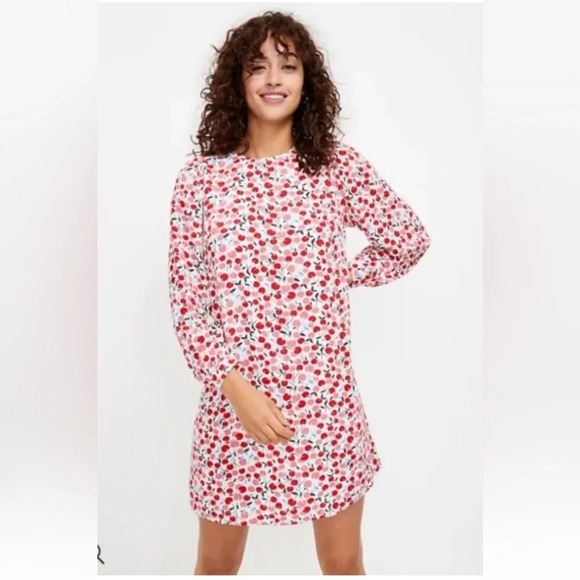 NWT Ann Taylor Loft Cherry Balloon Sleeve Swing Dress Womens Size XS (276) - Picture 1 of 5